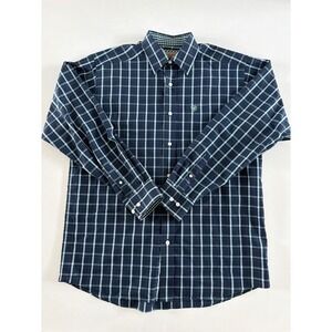 Ariat Mens Wrinkle Free Plaid Button Down Shirt Navy Blue Long Sleeve Medium